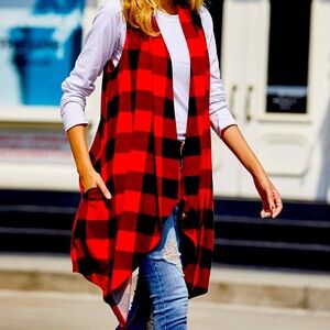 Ivay Buffalo Plaid Open Front Sleeveless Lightweight Vest with Pockets, sz XL
